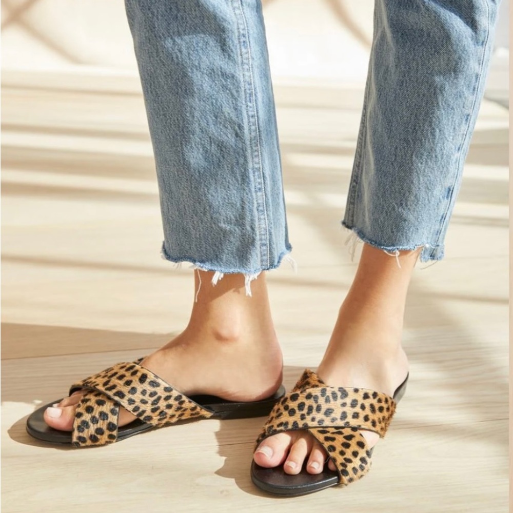 Jenni Kayne Leopard Print Crisscross Slide Sandals - Tan, Black
